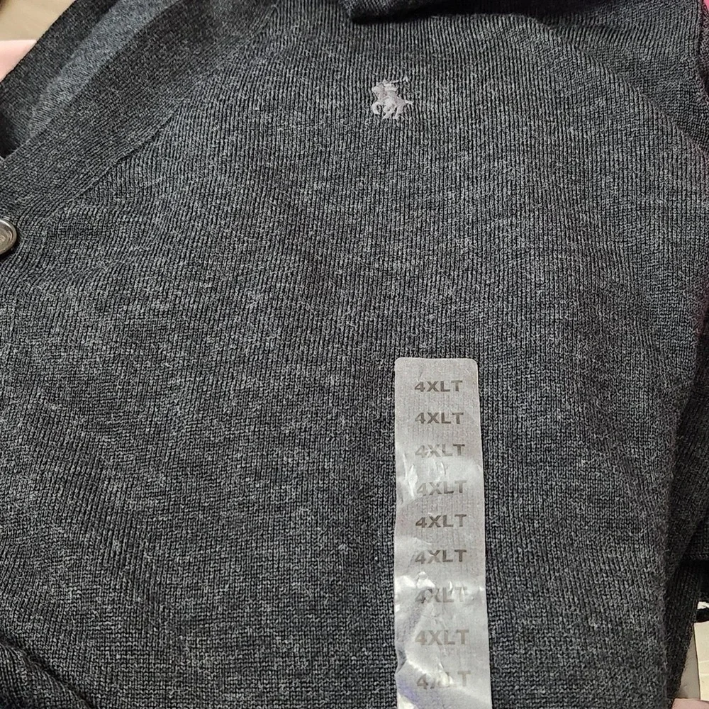 Polo Ralph Lauren‎ Merino Wool Cardigan Sweater 4XLT Big and Tall Dark Gray NWOT